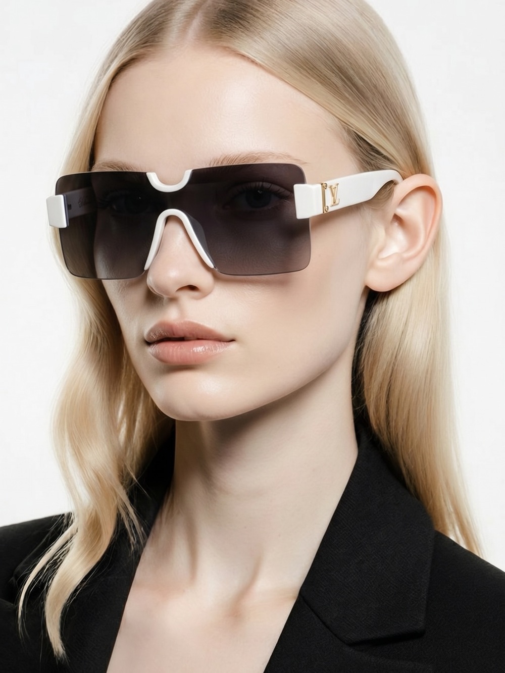 Louis Vuitton White Shield Sunglasses with Dark Lenses